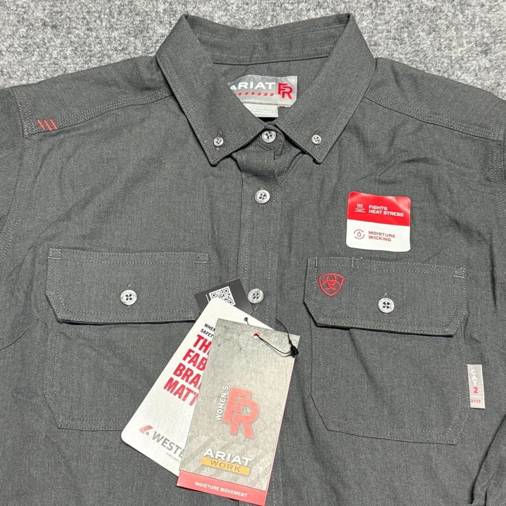 Ariat FR Air Inherent Shirt Womens M Gray Long Sleeve Work Fire Resistant Cat2